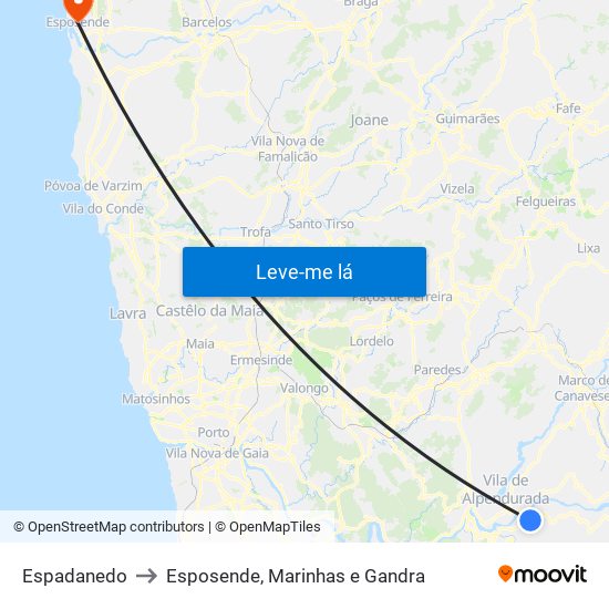 Espadanedo to Esposende, Marinhas e Gandra map