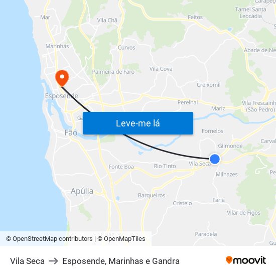 Vila Seca to Esposende, Marinhas e Gandra map