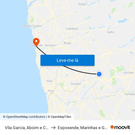 Vila Garcia, Aboim e Chapa to Esposende, Marinhas e Gandra map