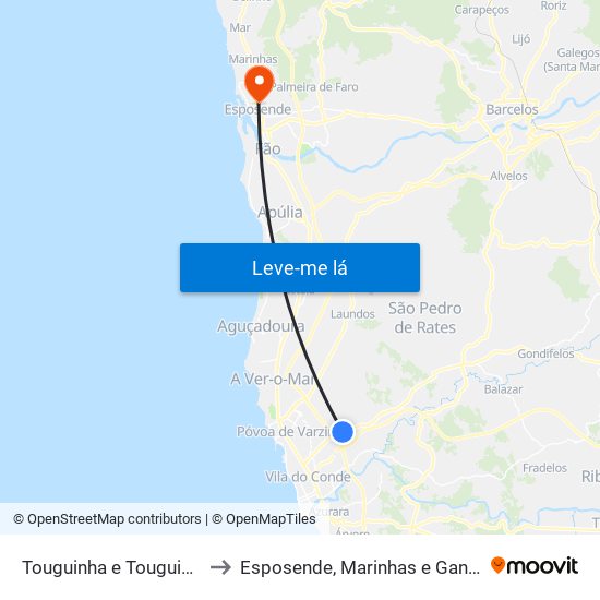 Touguinha e Touguinhó to Esposende, Marinhas e Gandra map