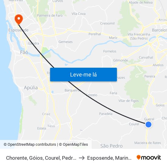 Chorente, Góios, Courel, Pedra Furada e Gueral to Esposende, Marinhas e Gandra map