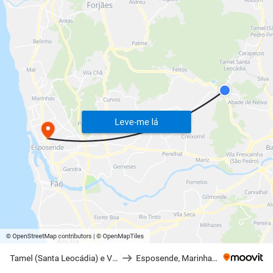Tamel (Santa Leocádia) e Vilar do Monte to Esposende, Marinhas e Gandra map