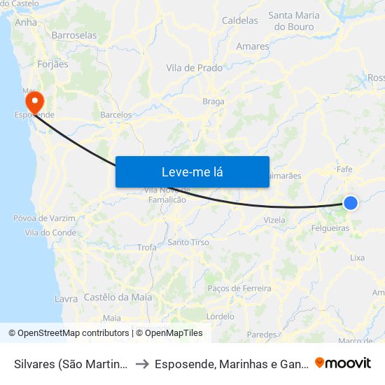 Silvares (São Martinho) to Esposende, Marinhas e Gandra map