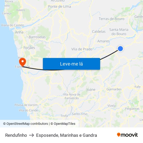 Rendufinho to Esposende, Marinhas e Gandra map