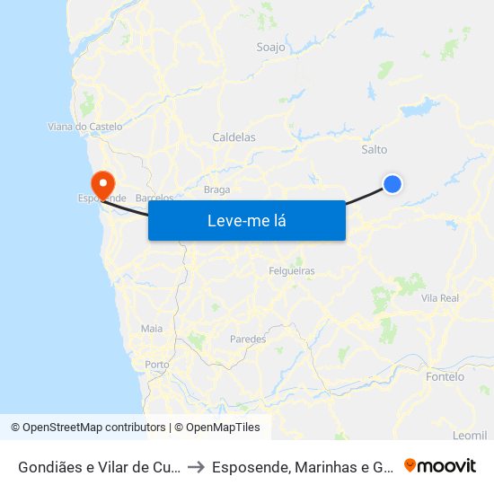 Gondiães e Vilar de Cunhas to Esposende, Marinhas e Gandra map