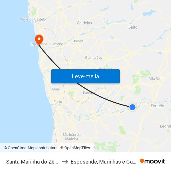 Santa Marinha do Zêzere to Esposende, Marinhas e Gandra map