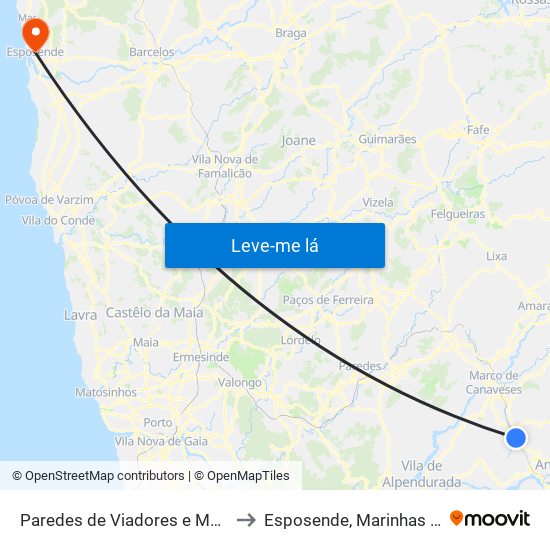 Paredes de Viadores e Manhuncelos to Esposende, Marinhas e Gandra map