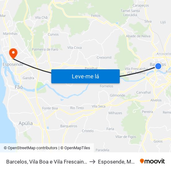 Barcelos, Vila Boa e Vila Frescainha (São Martinho e São Pedro) to Esposende, Marinhas e Gandra map