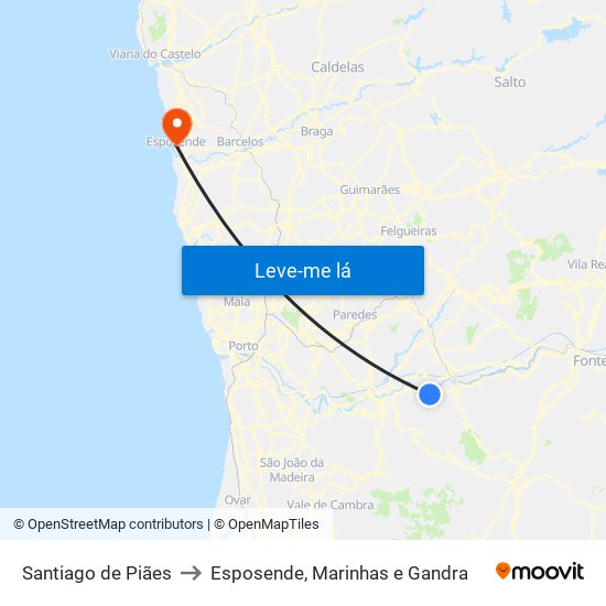 Santiago de Piães to Esposende, Marinhas e Gandra map