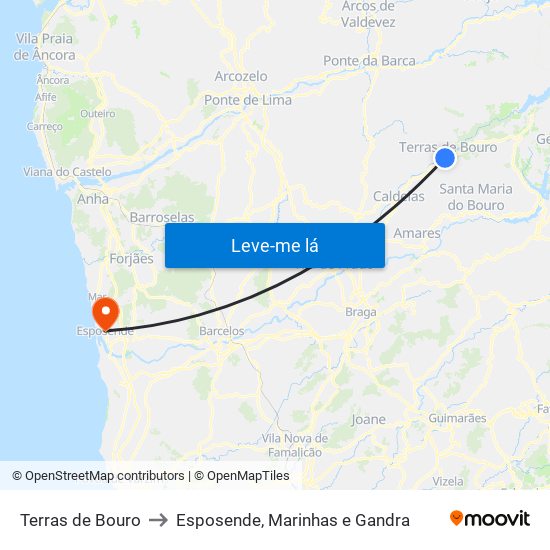 Terras de Bouro to Esposende, Marinhas e Gandra map