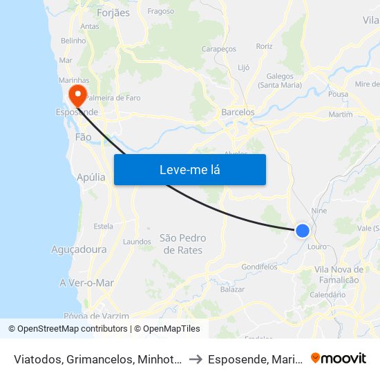 Viatodos, Grimancelos, Minhotães e Monte de Fralães to Esposende, Marinhas e Gandra map