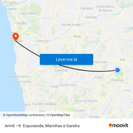 Armil to Esposende, Marinhas e Gandra map