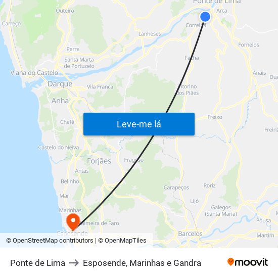 Ponte de Lima to Esposende, Marinhas e Gandra map
