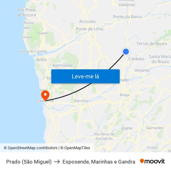 Prado (São Miguel) to Esposende, Marinhas e Gandra map