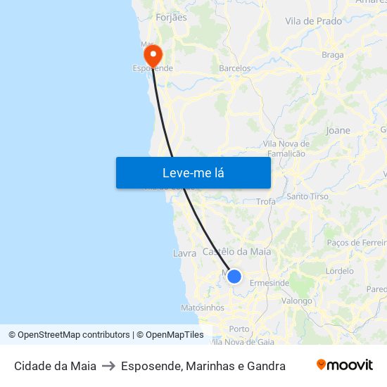 Cidade da Maia to Esposende, Marinhas e Gandra map