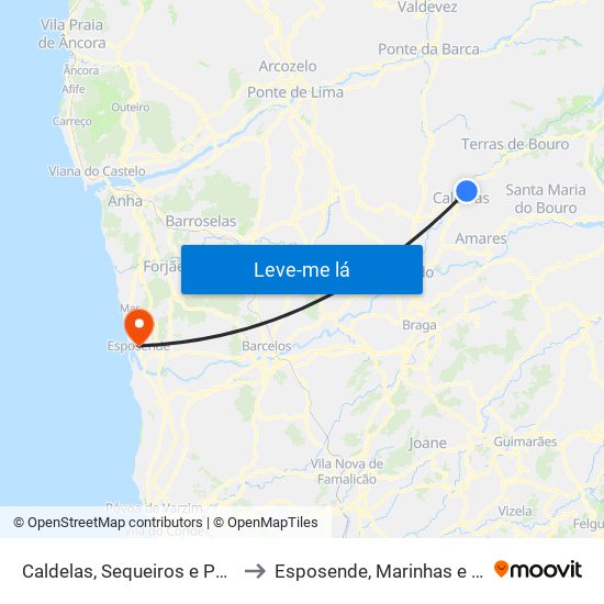 Caldelas, Sequeiros e Paranhos to Esposende, Marinhas e Gandra map
