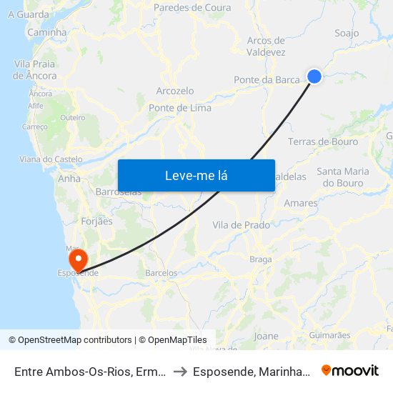 Entre Ambos-Os-Rios, Ermida e Germil to Esposende, Marinhas e Gandra map