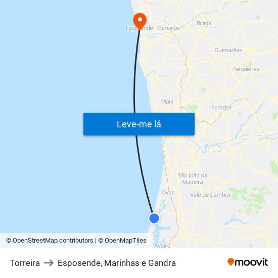 Torreira to Esposende, Marinhas e Gandra map