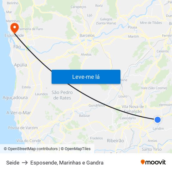 Seide to Esposende, Marinhas e Gandra map