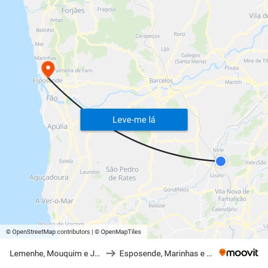 Lemenhe, Mouquim e Jesufrei to Esposende, Marinhas e Gandra map