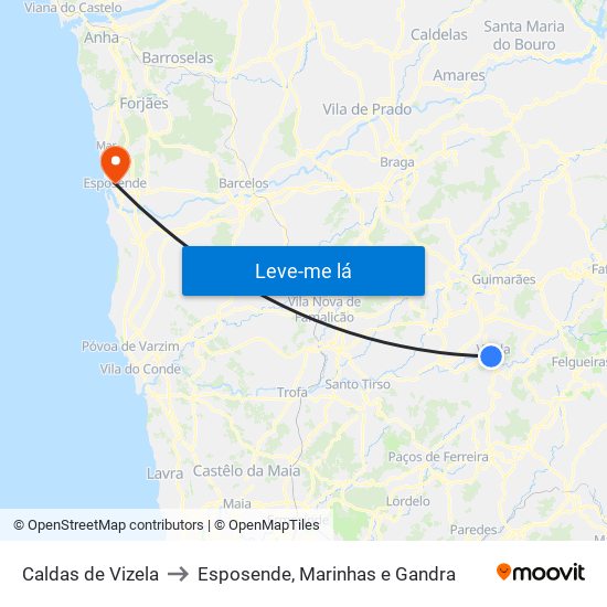 Caldas de Vizela to Esposende, Marinhas e Gandra map
