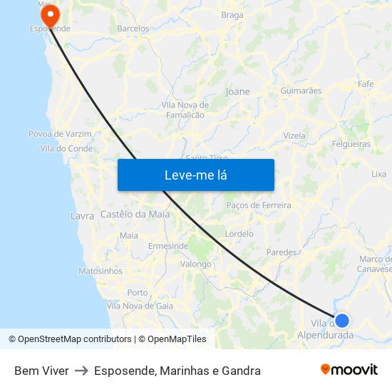 Bem Viver to Esposende, Marinhas e Gandra map