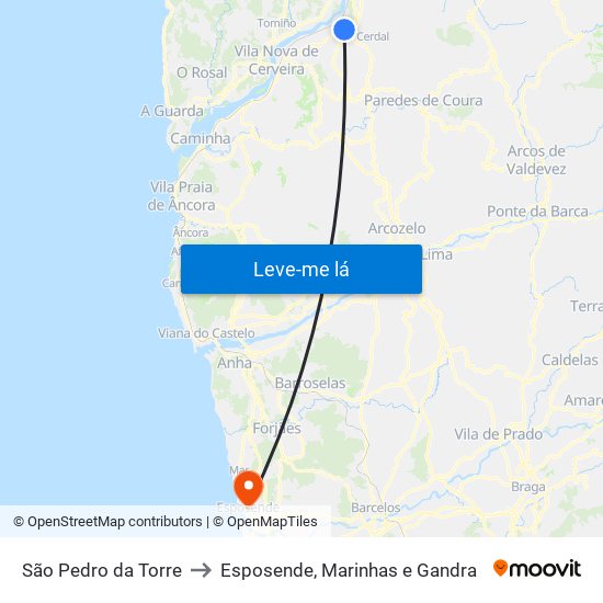 São Pedro da Torre to Esposende, Marinhas e Gandra map