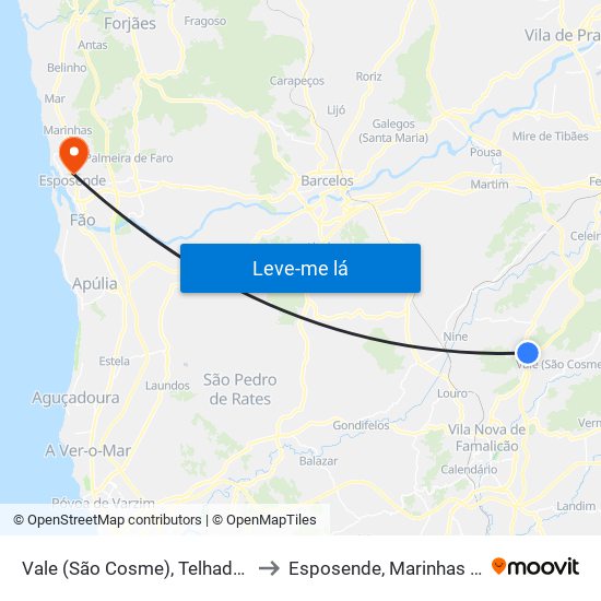 Vale (São Cosme), Telhado e Portela to Esposende, Marinhas e Gandra map