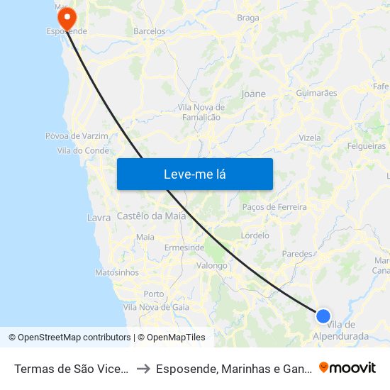 Termas de São Vicente to Esposende, Marinhas e Gandra map