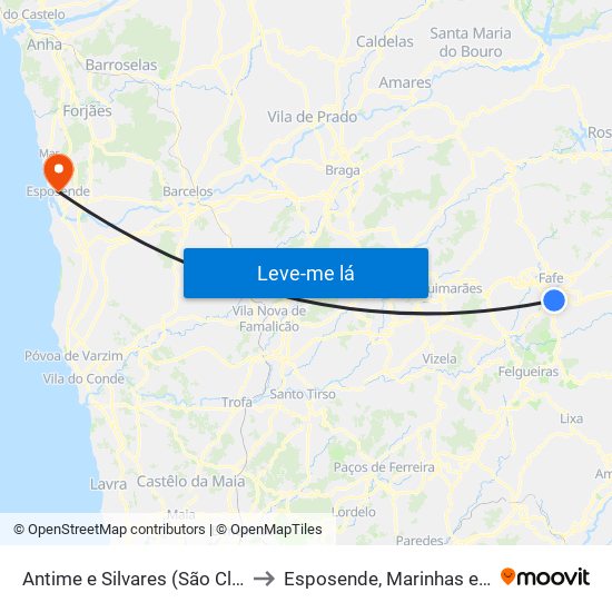 Antime e Silvares (São Clemente) to Esposende, Marinhas e Gandra map