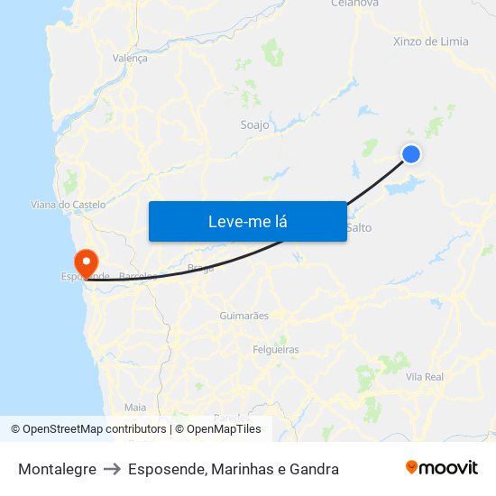 Montalegre to Esposende, Marinhas e Gandra map