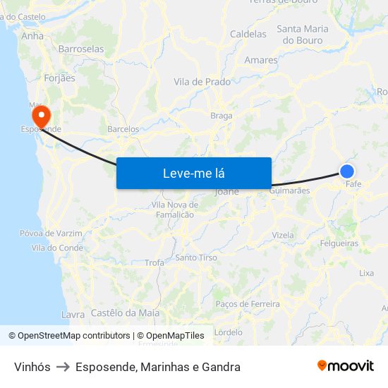 Vinhós to Esposende, Marinhas e Gandra map