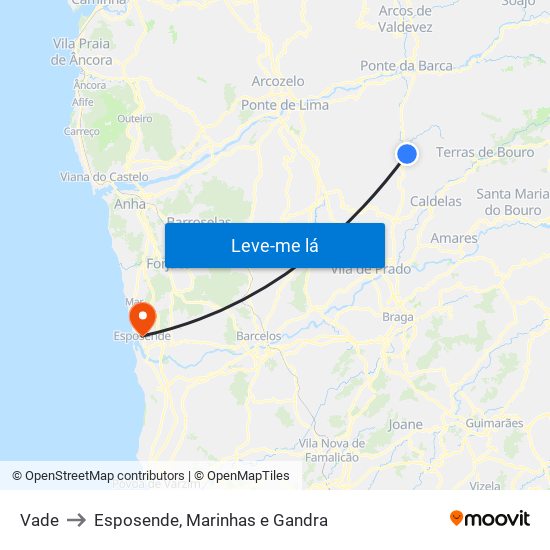 Vade to Esposende, Marinhas e Gandra map