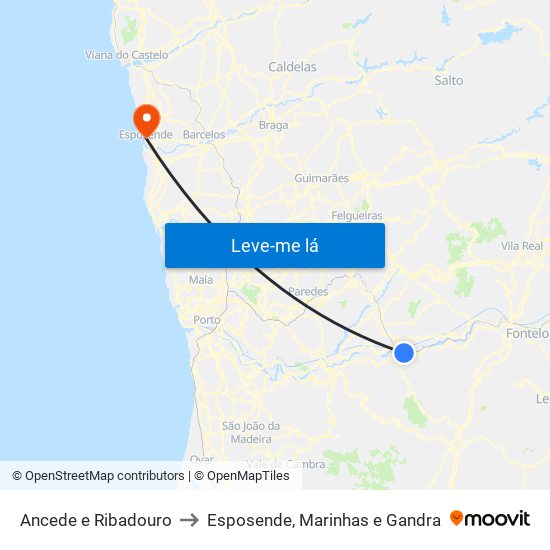 Ancede e Ribadouro to Esposende, Marinhas e Gandra map