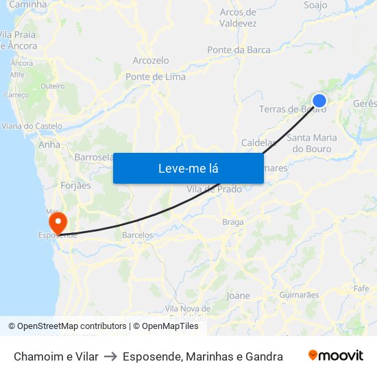Chamoim e Vilar to Esposende, Marinhas e Gandra map