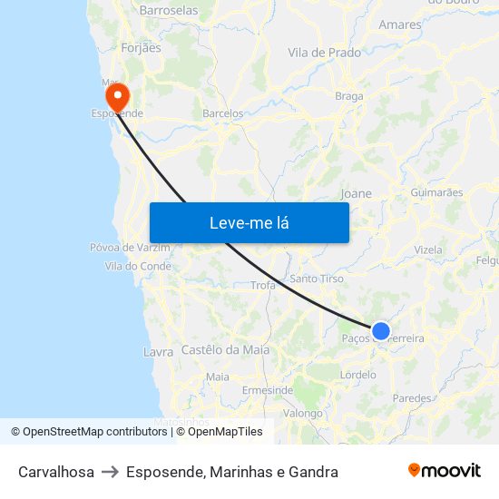 Carvalhosa to Esposende, Marinhas e Gandra map