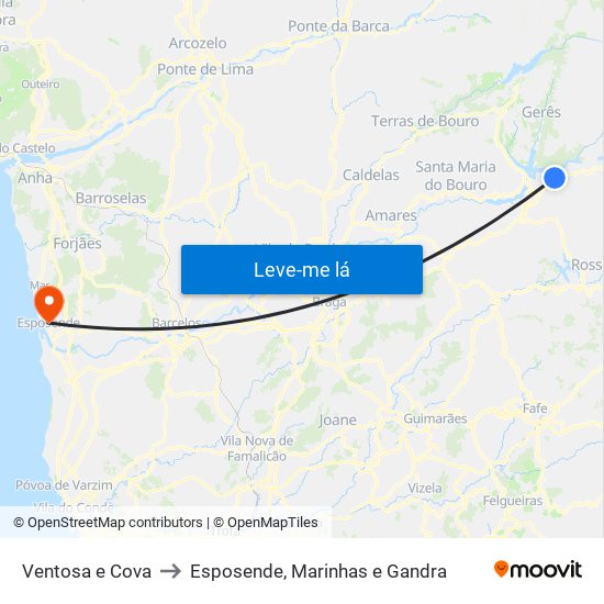 Ventosa e Cova to Esposende, Marinhas e Gandra map