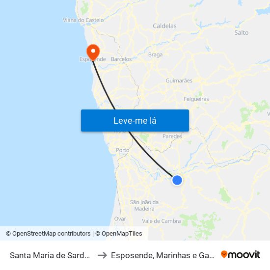 Santa Maria de Sardoura to Esposende, Marinhas e Gandra map