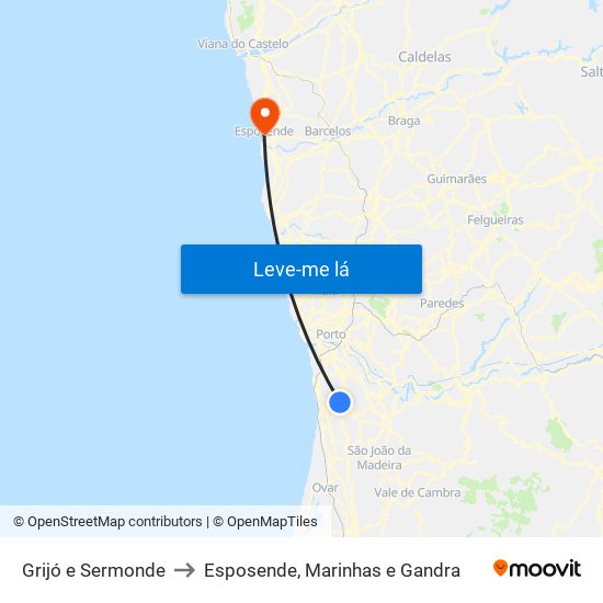 Grijó e Sermonde to Esposende, Marinhas e Gandra map