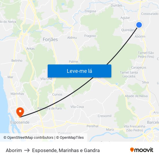 Aborim to Esposende, Marinhas e Gandra map