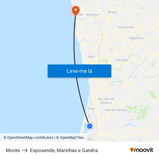 Monte to Esposende, Marinhas e Gandra map