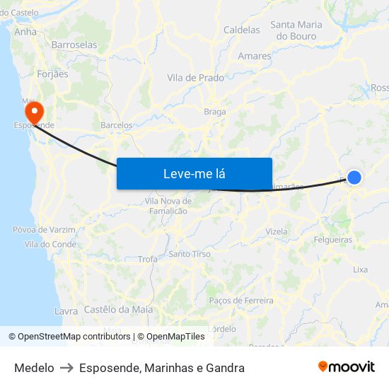 Medelo to Esposende, Marinhas e Gandra map