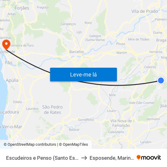 Escudeiros e Penso (Santo Estêvão e São Vicente) to Esposende, Marinhas e Gandra map