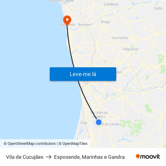 Vila de Cucujães to Esposende, Marinhas e Gandra map