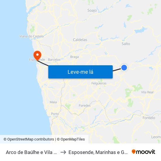 Arco de Baúlhe e Vila Nune to Esposende, Marinhas e Gandra map
