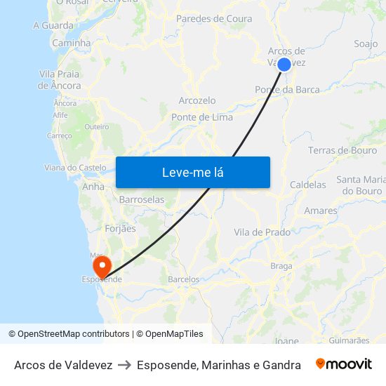 Arcos de Valdevez to Esposende, Marinhas e Gandra map