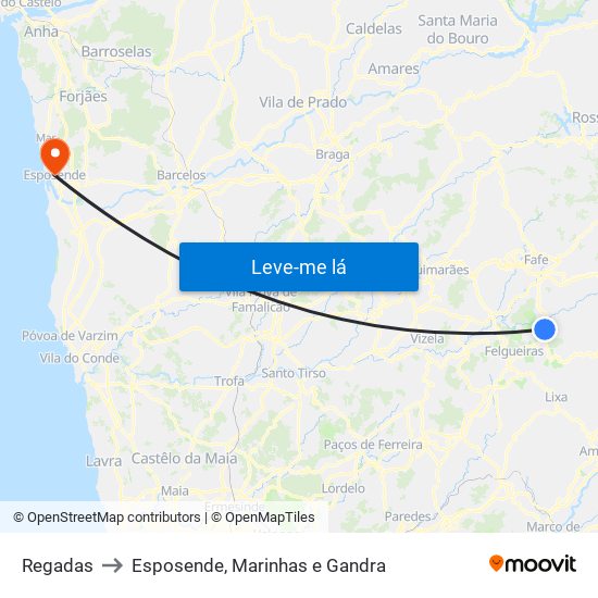 Regadas to Esposende, Marinhas e Gandra map