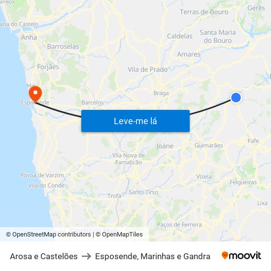 Arosa e Castelões to Esposende, Marinhas e Gandra map