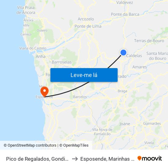 Pico de Regalados, Gondiães e Mós to Esposende, Marinhas e Gandra map