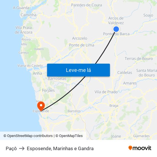 Paçô to Esposende, Marinhas e Gandra map